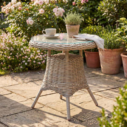 Amalfi outdoor bistro table with glass top
