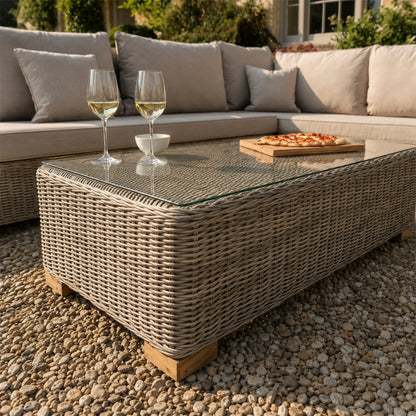Capri glass-topped coffee table detail