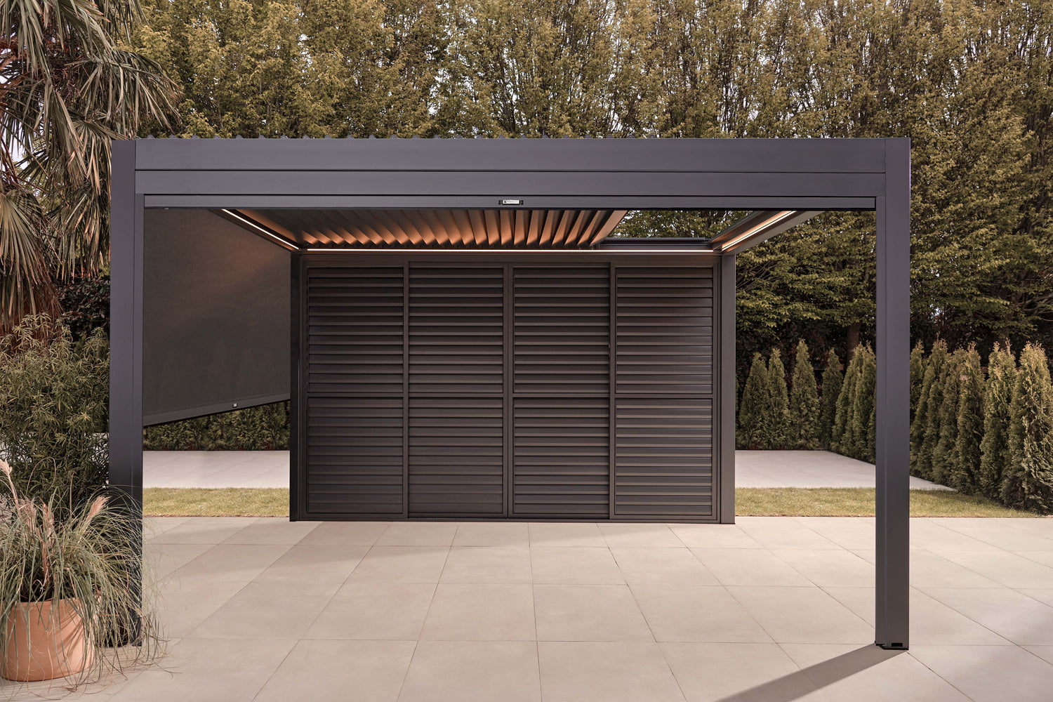 Luxe Electric Retractable Roof Pergola in Matt Royal Grey
