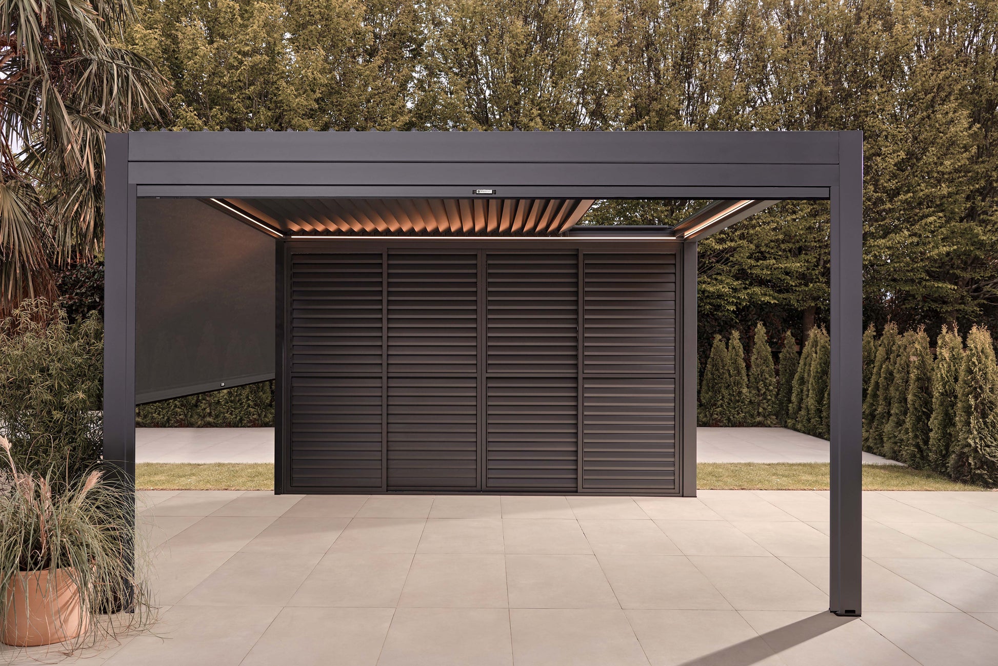 Luxe Electric Retractable Roof Pergola in Matt Royal Grey