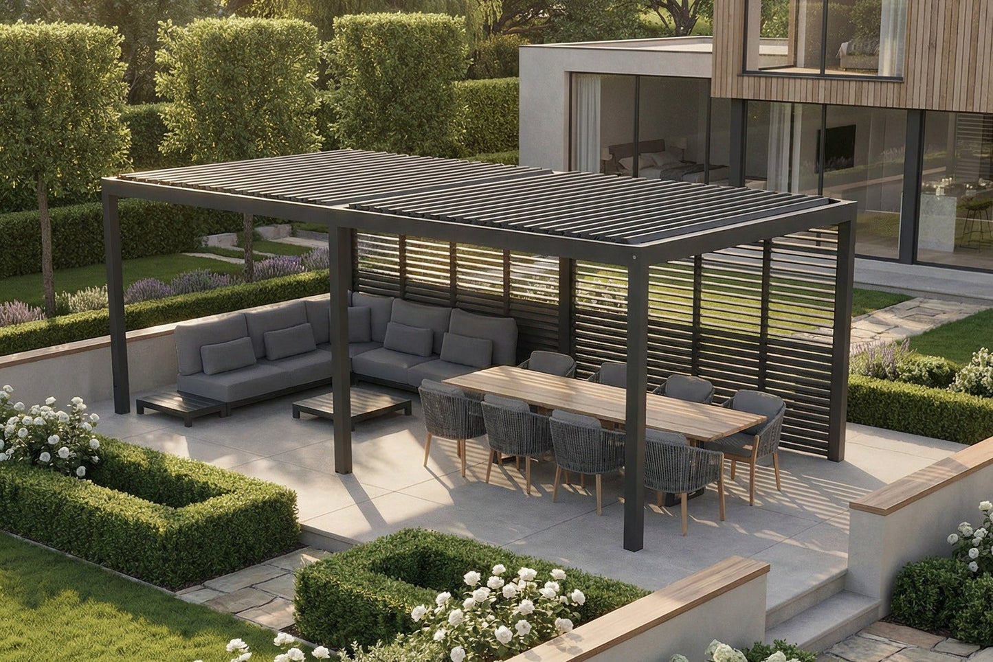Luxe Manual Louvered Pergola lifestyle view