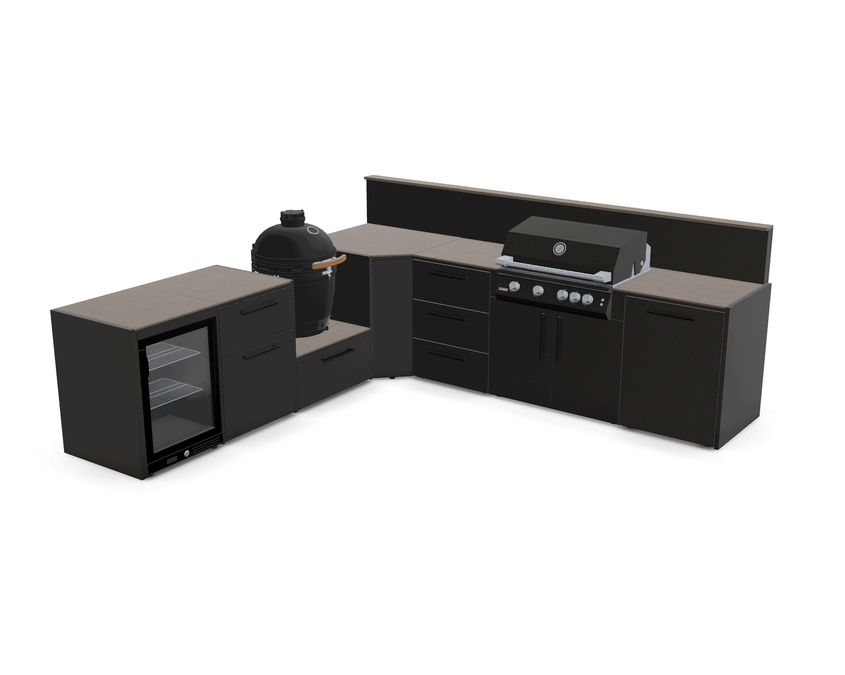 L-Shape 3.3m outdoor kitchen in Barro Satin - full layout