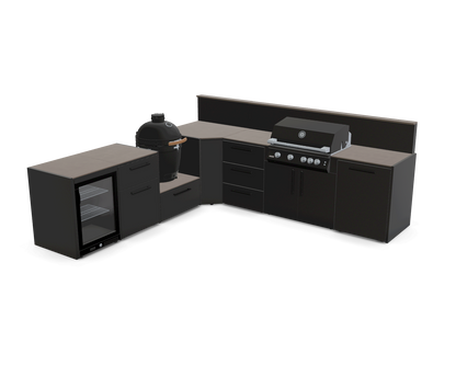 L-Shape 3.3m outdoor kitchen in Barro Satin - full layout