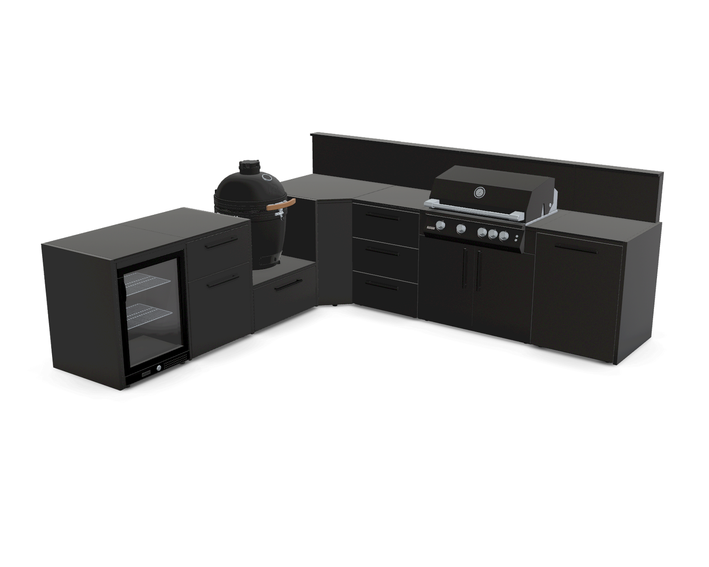 L-Shape 3.3m outdoor kitchen in Nero Riverwash - full layout
