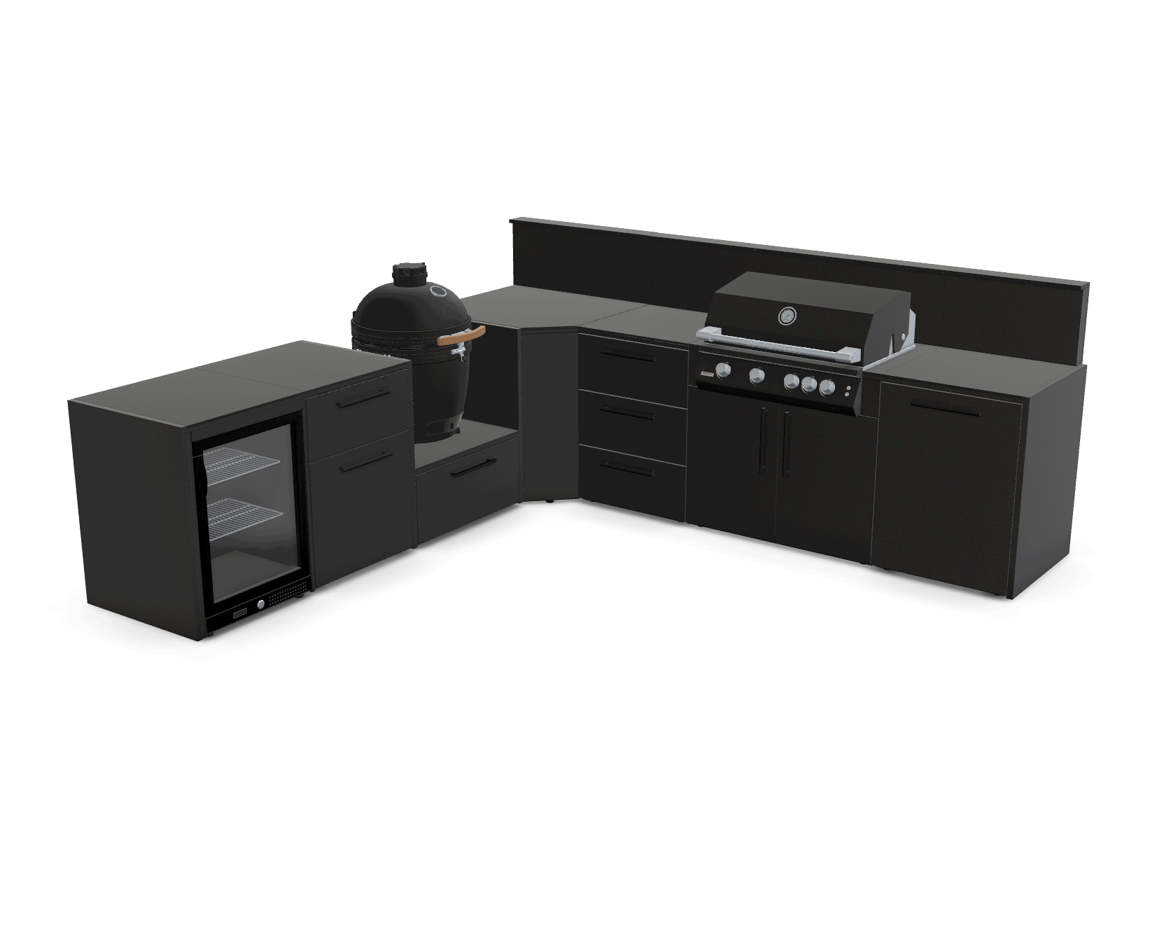 L-Shape 3.3m outdoor kitchen in Nero Riverwash - full layout
