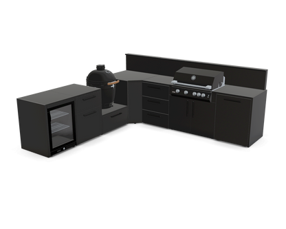 L-Shape 3.3m outdoor kitchen in Nero Riverwash - full layout