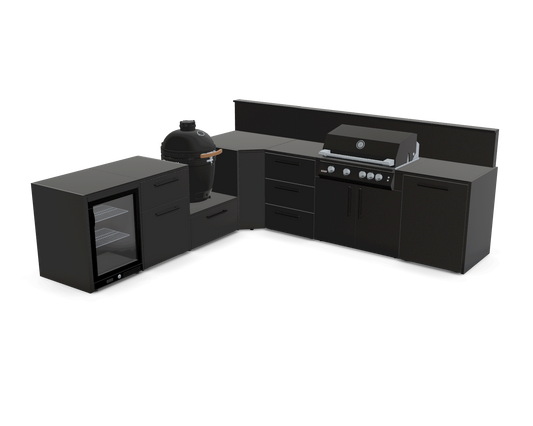 L-Shape 3.3m outdoor kitchen in Nero Riverwash - full layout