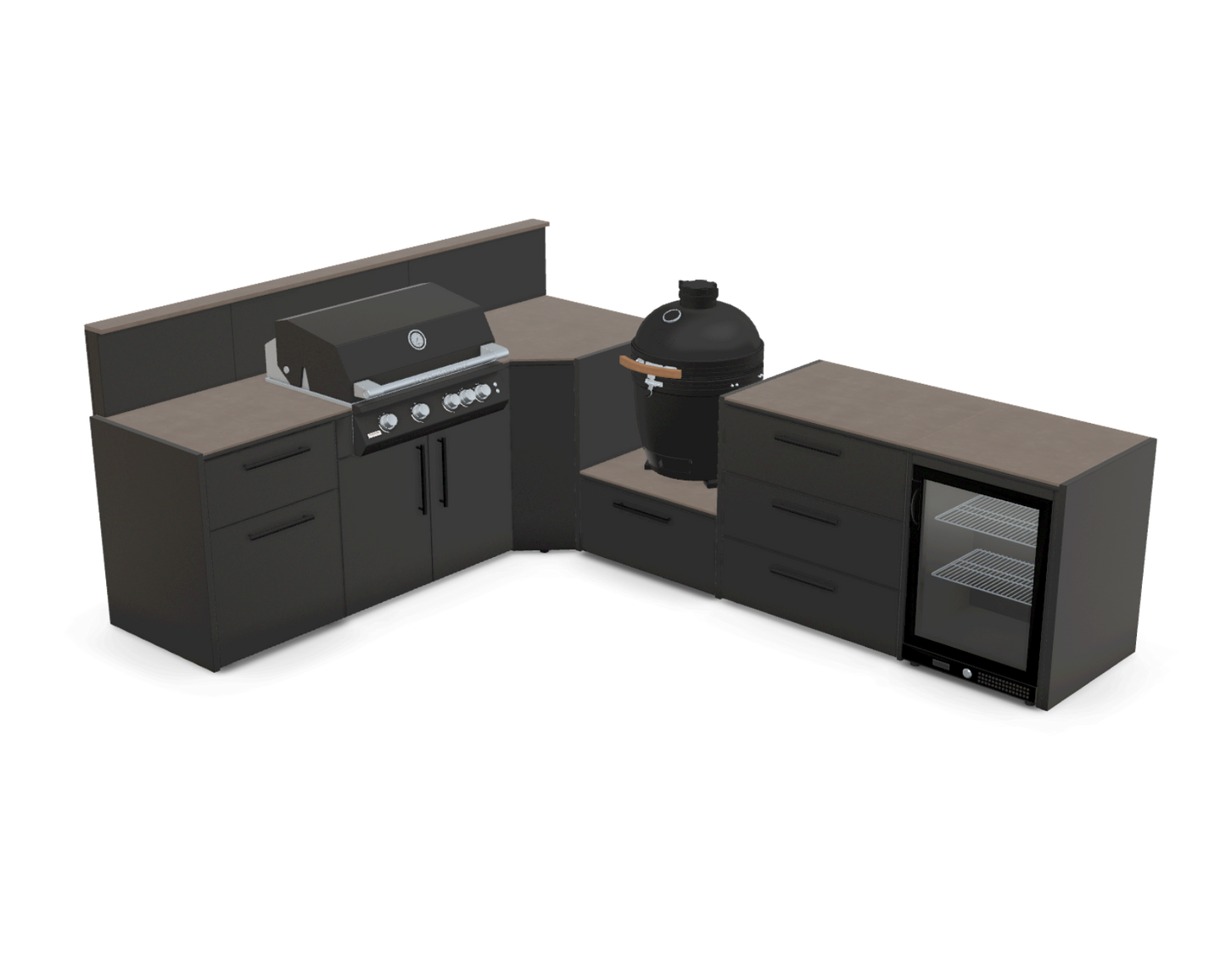L-Shape 3.4m outdoor kitchen in Barro Satin - full layout