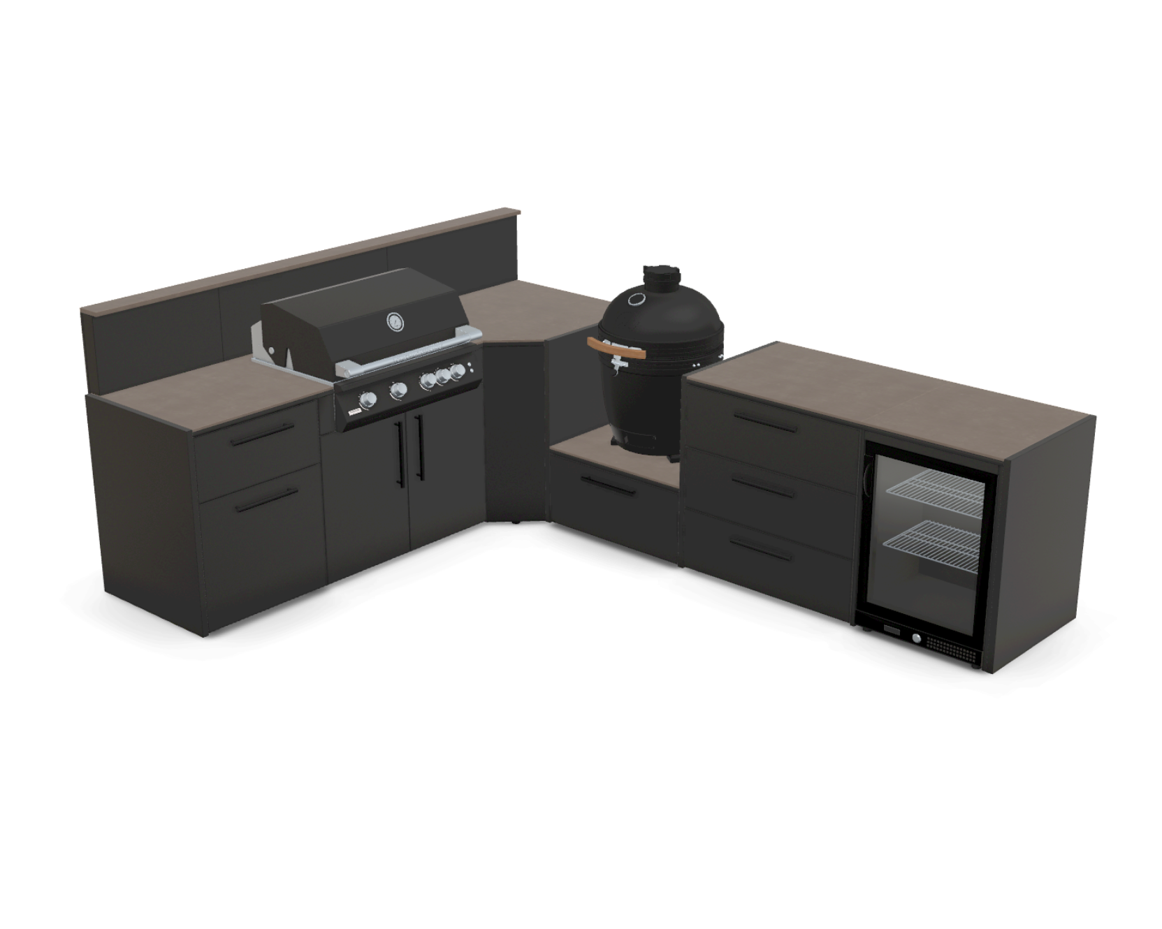 L-Shape 3.4m outdoor kitchen in Barro Satin - full layout