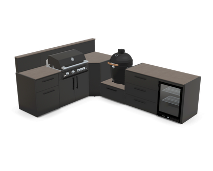 L-Shape 3.4m outdoor kitchen in Barro Satin - full layout