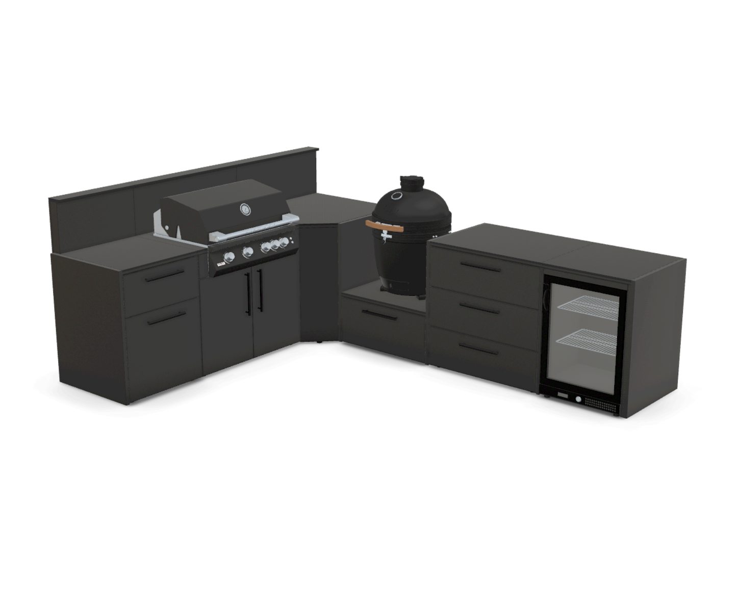 L-Shape 3.4m outdoor kitchen in Nero Riverwash - full layout