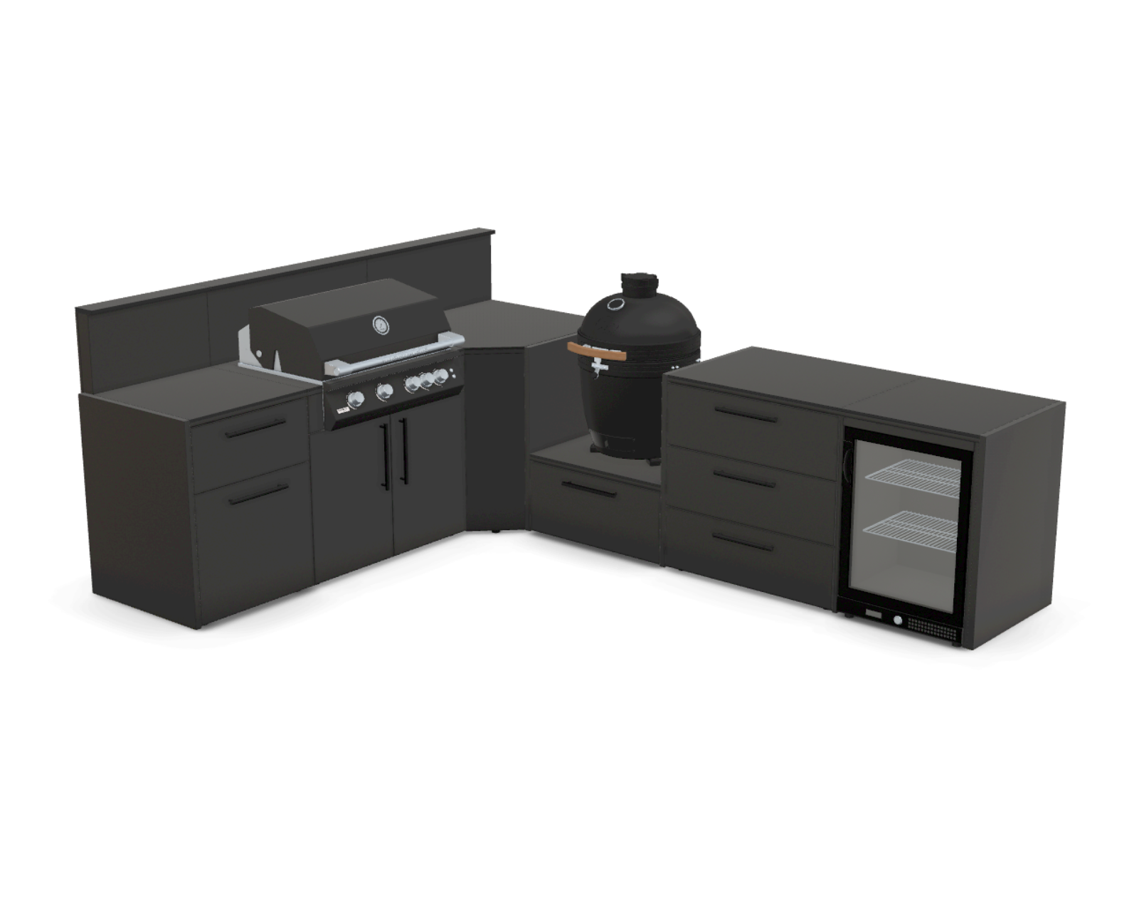 L-Shape 3.4m outdoor kitchen in Nero Riverwash - full layout