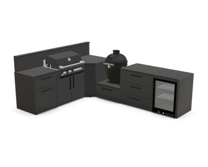 L-Shape 3.4m outdoor kitchen in Nero Riverwash - full layout