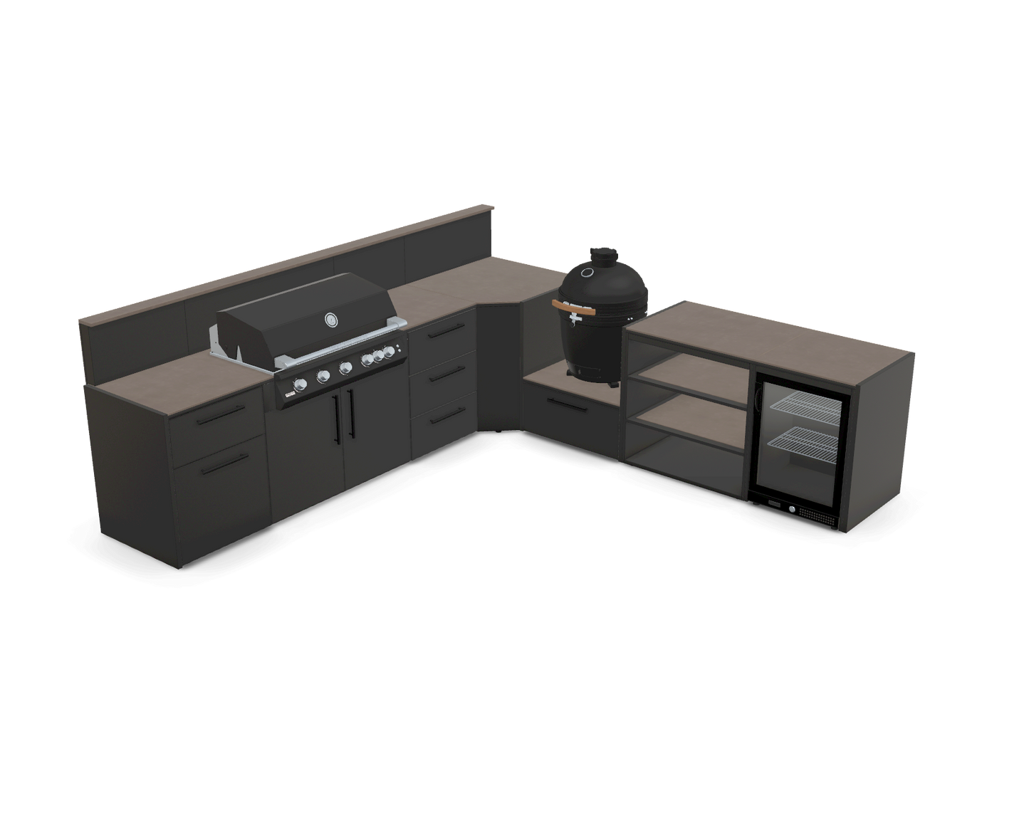 L-Shape 3.5m outdoor kitchen in Barro Satin - full layout