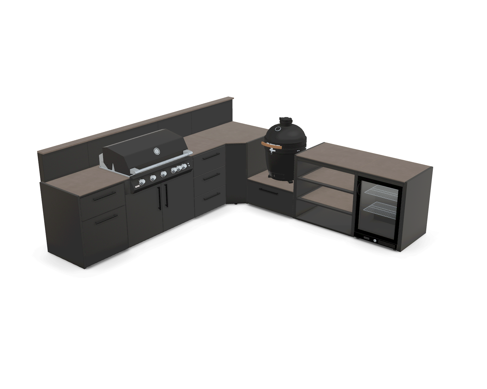 L-Shape 3.5m outdoor kitchen in Barro Satin - full layout