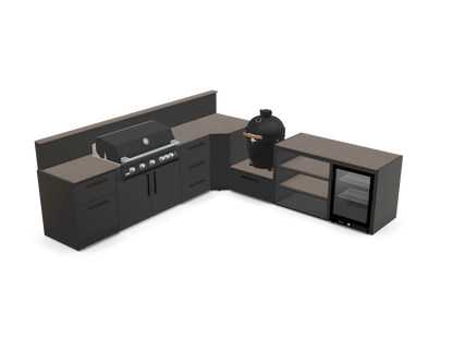 L-Shape 3.5m outdoor kitchen in Barro Satin - full layout