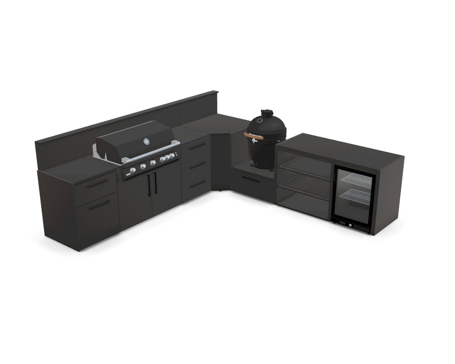 L-Shape 3.5m outdoor kitchen in Nero Riverwash - full layout