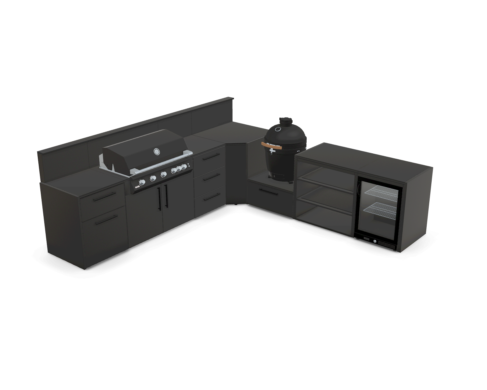 L-Shape 3.5m outdoor kitchen in Nero Riverwash - full layout