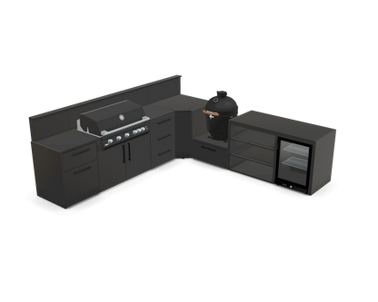 L-Shape 3.5m outdoor kitchen in Nero Riverwash - full layout