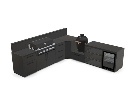 L-Shape 3.5m outdoor kitchen in Nero Riverwash - full layout